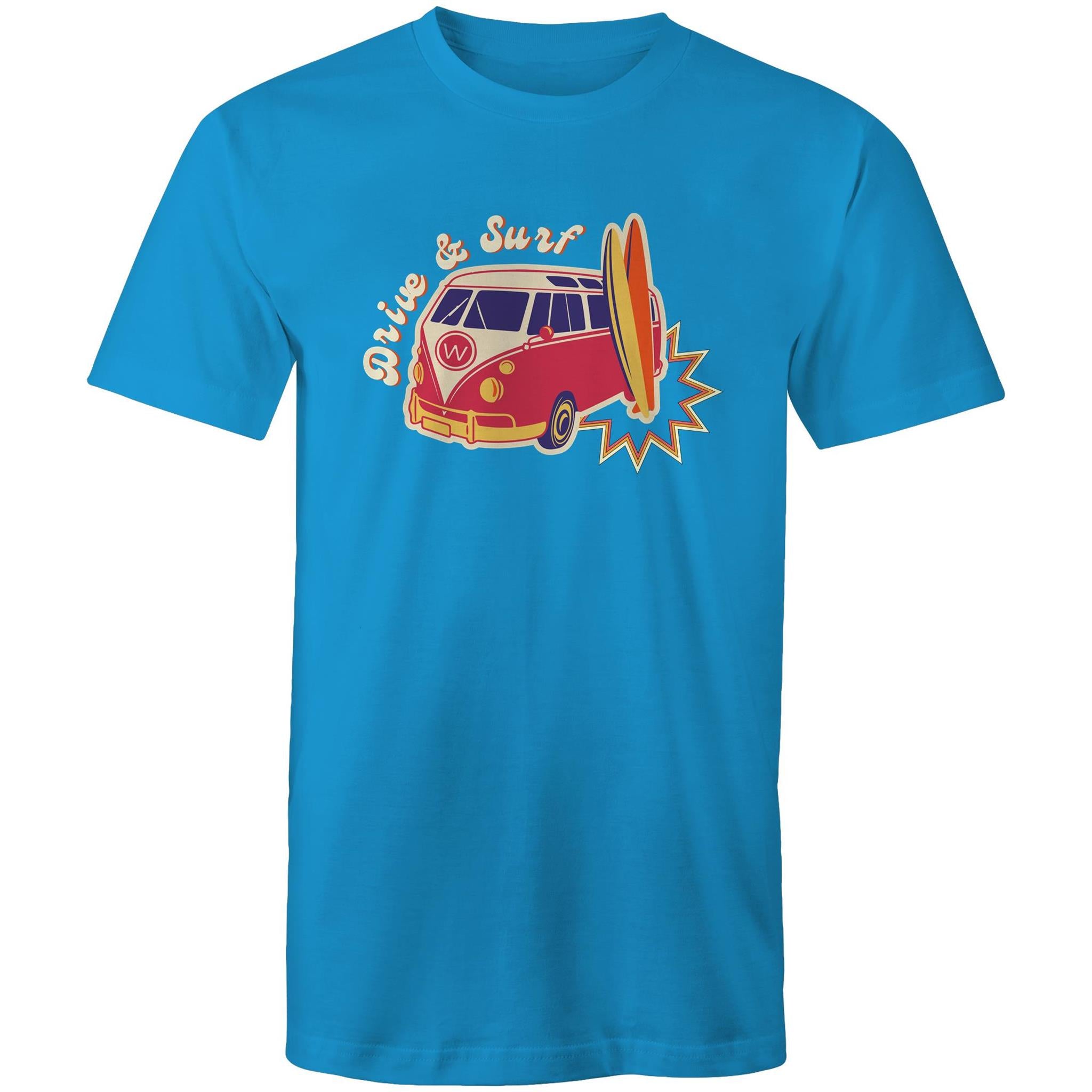 Drive And Surf - Mens T-Shirt Arctic Blue Mens T-shirt Printed In Australia Summer Surf