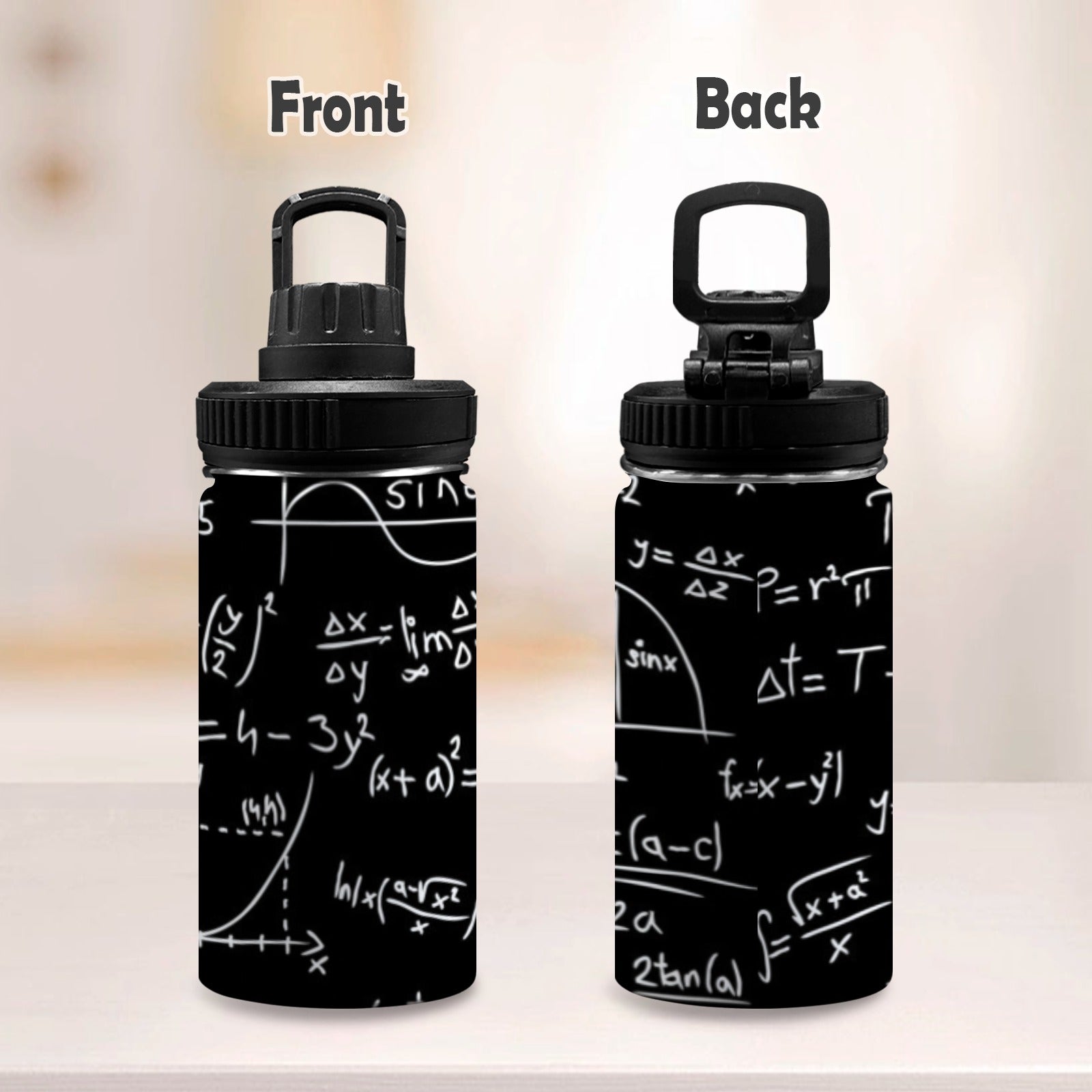 Equations Kids Water Bottle with Chug Lid (12 oz) Kids Water Bottle with Chug Lid Maths Printed Offshore Science
