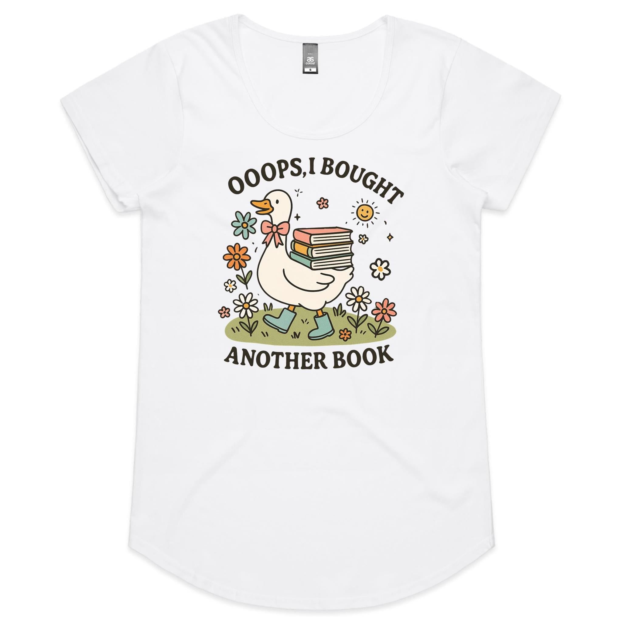 Oops, I Bought Another Book - Womens Scoop Neck T-Shirt White Womens Scoop Neck T-shirt animal Printed In Australia Reading