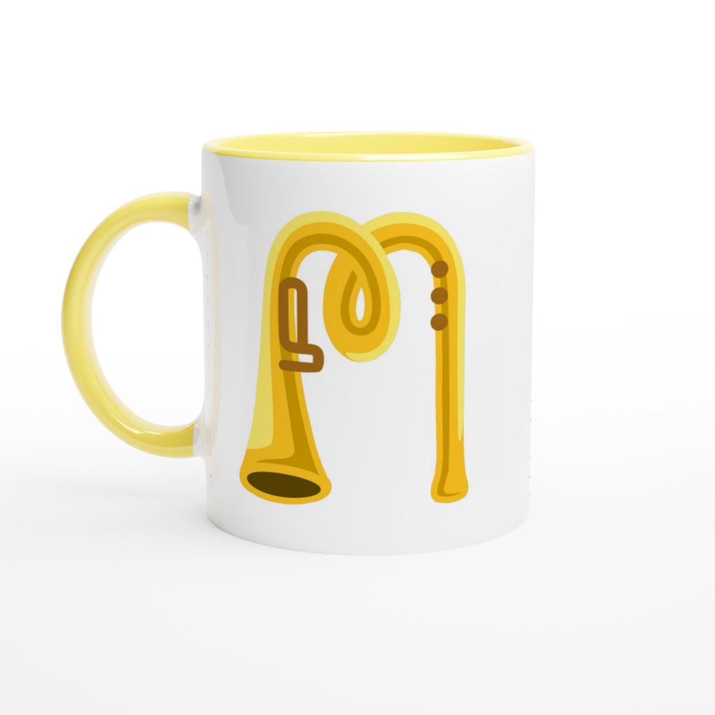 Personalised - Trumpet Initials - White 11oz Ceramic Mug with Color Inside Ceramic Yellow Personalised 11oz Mug customise Globally Fulfilled Music Name personalise