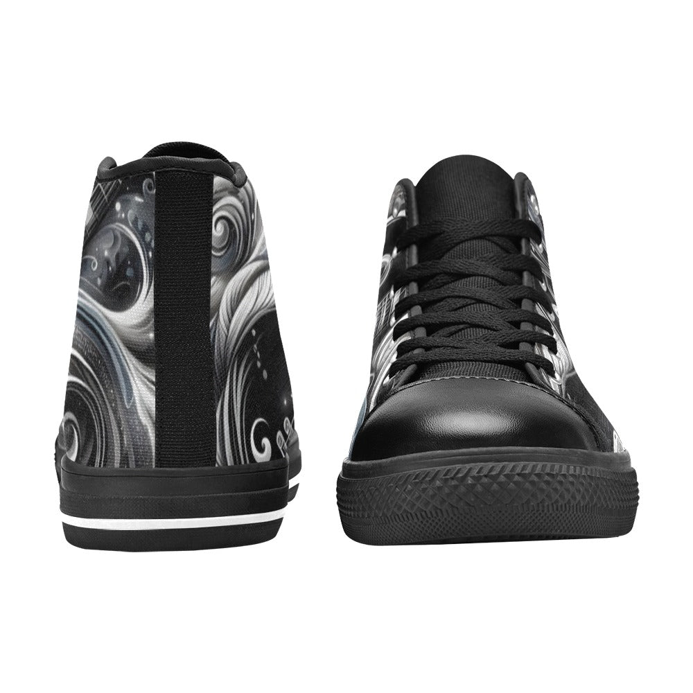 Guitar Black Swirl - Men's High Top Canvas Shoes