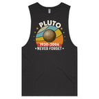 Never Forget Pluto Mens Men's AS Colour Drop Arm Tank Top Coal Drop Arm Tank Top Printed In Australia Space