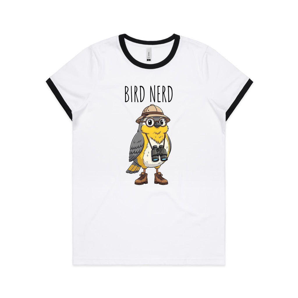 Bird Nerd 2 Women's AS Colour Ringer Tee White Black Womens Ringer T-shirt animal Birds Printed In Australia
