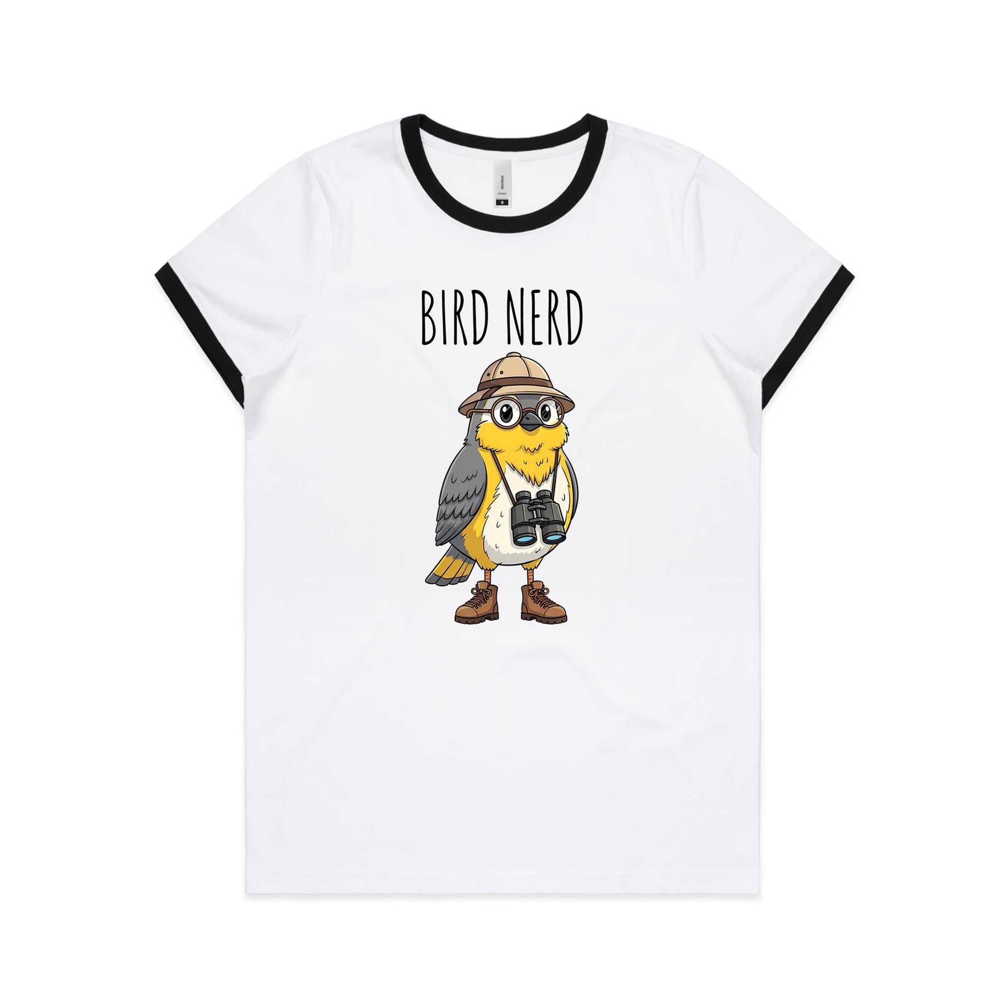 Bird Nerd 2 Women's AS Colour Ringer Tee White Black Womens Ringer T-shirt animal Birds Printed In Australia