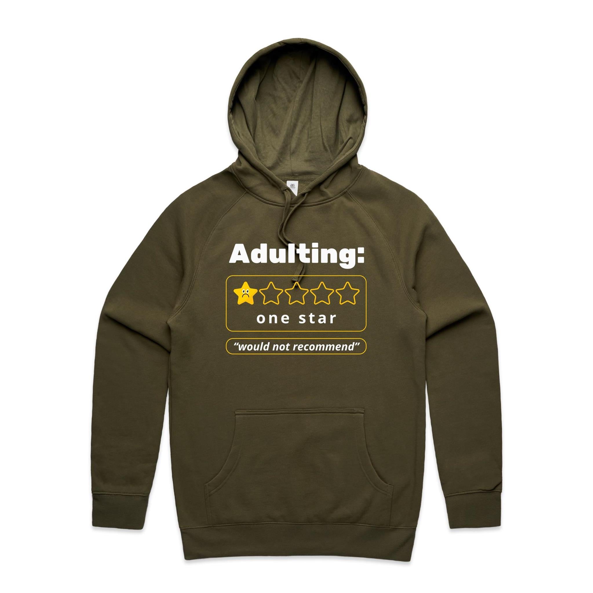 Adulting, One Star - Mens Hoodie Army Mens Hoodie Printed In Australia