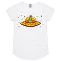 Alien Pizza, UFO - Womens Scoop Neck T-Shirt White Womens Scoop Neck T-shirt Food Printed In Australia Sci Fi