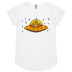 Alien Pizza, UFO - Womens Scoop Neck T-Shirt White Womens Scoop Neck T-shirt Food Printed In Australia Sci Fi