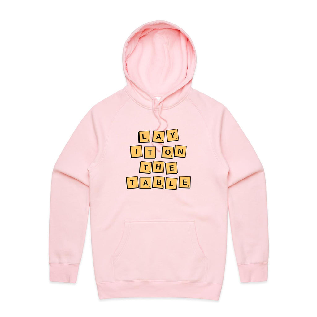 Lay It On The Table - Mens Hoodie Pink Mens Hoodie Games Printed In Australia