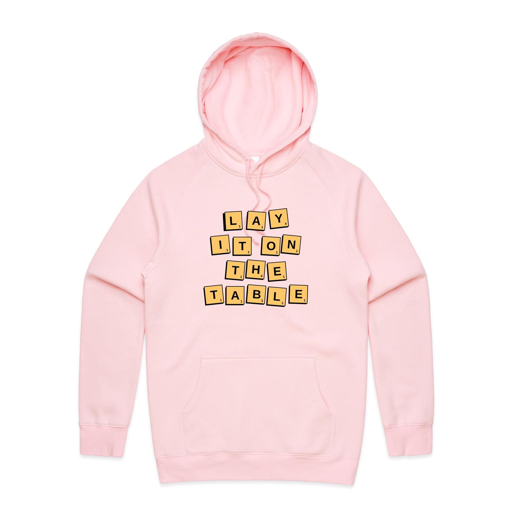 Lay It On The Table - Mens Hoodie Pink Mens Hoodie Games Printed In Australia