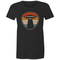 UFO, Retro Stripes Women's AS Colour T-shirt Black Womens T-shirt Printed In Australia