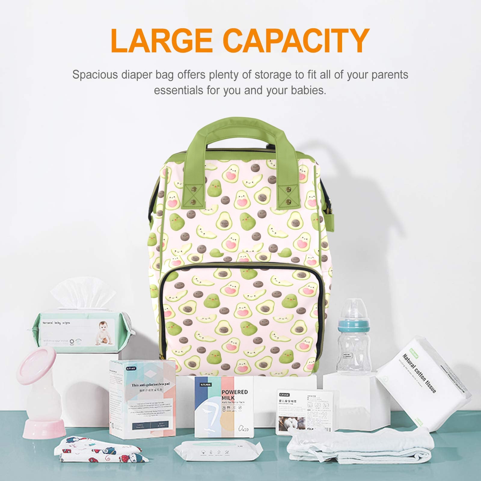 Avocado Love Multi-Function Backpack, Nappy / Diaper Bag Multi-function Backpack, Nappy / Diaper Bag Food Printed Offshore