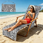 Black And White Beach Chair Towel Cover with Side Pockets