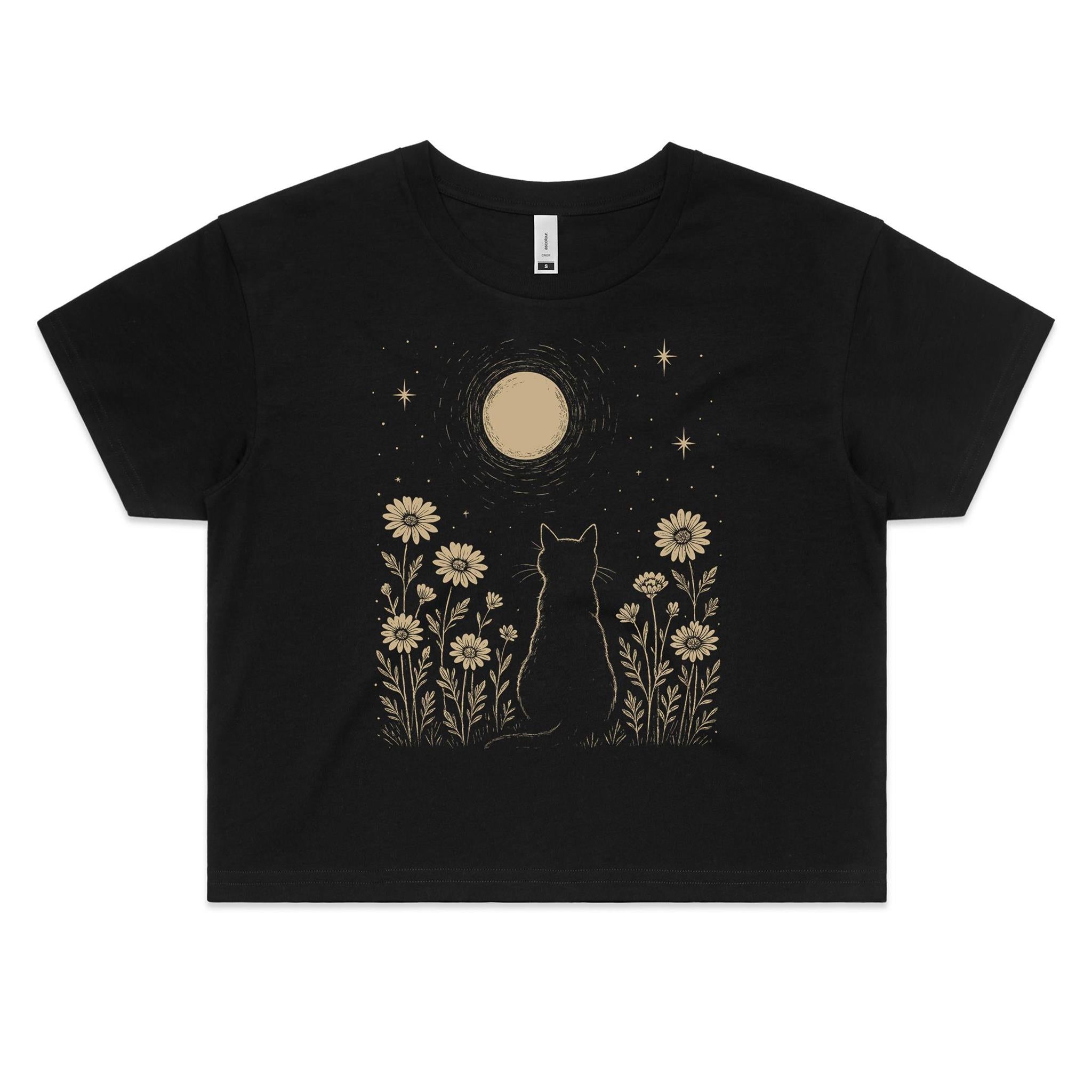 Whimsical Cat And Moon Women's AS Colour Crop Tee