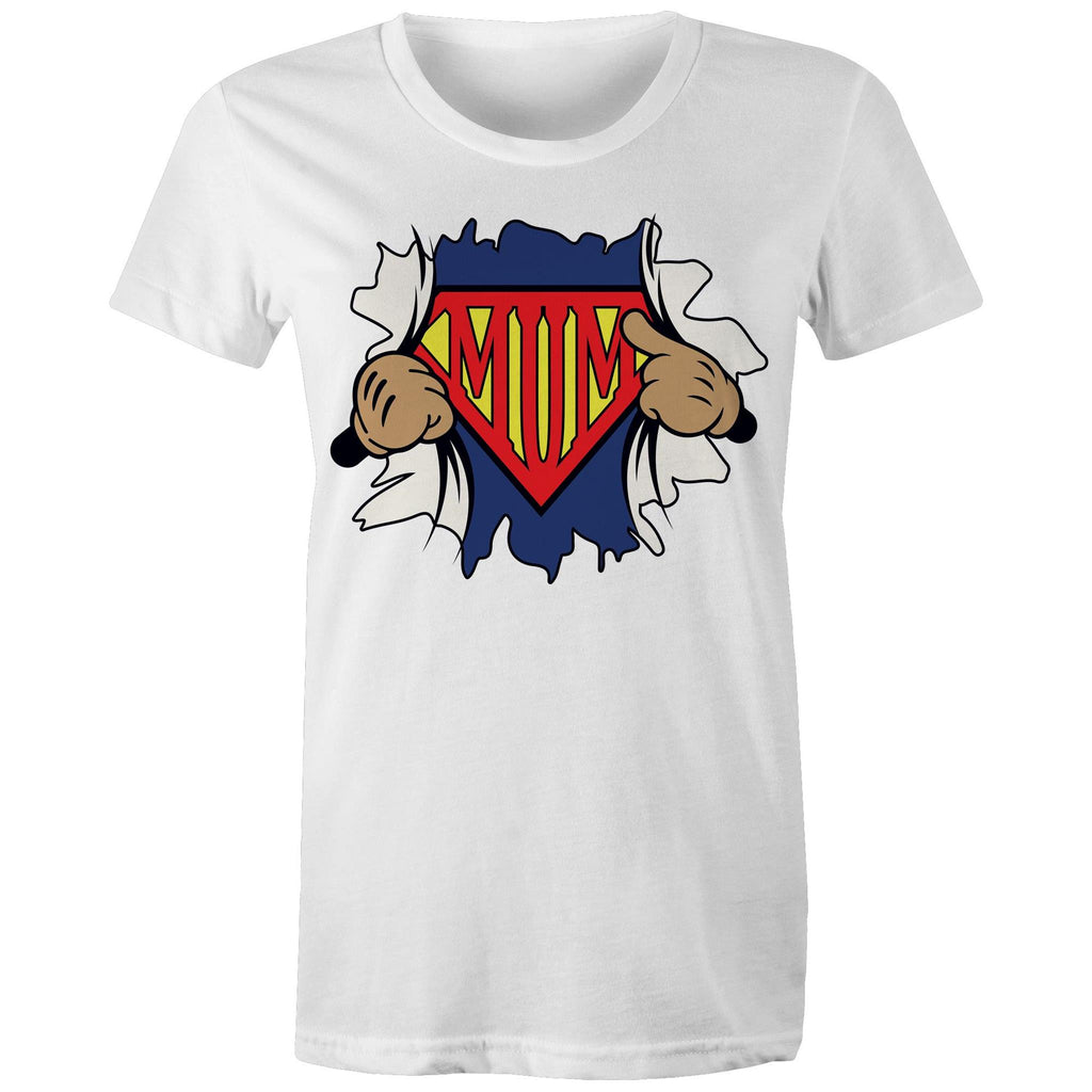 Super Mum - Womens T-shirt White Womens T-shirt comic Mum Printed In Australia