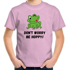 Don't Worry Be Hoppy, Frog - Kids Youth T-Shirt Pink Kids Youth T-shirt animal Printed In Australia