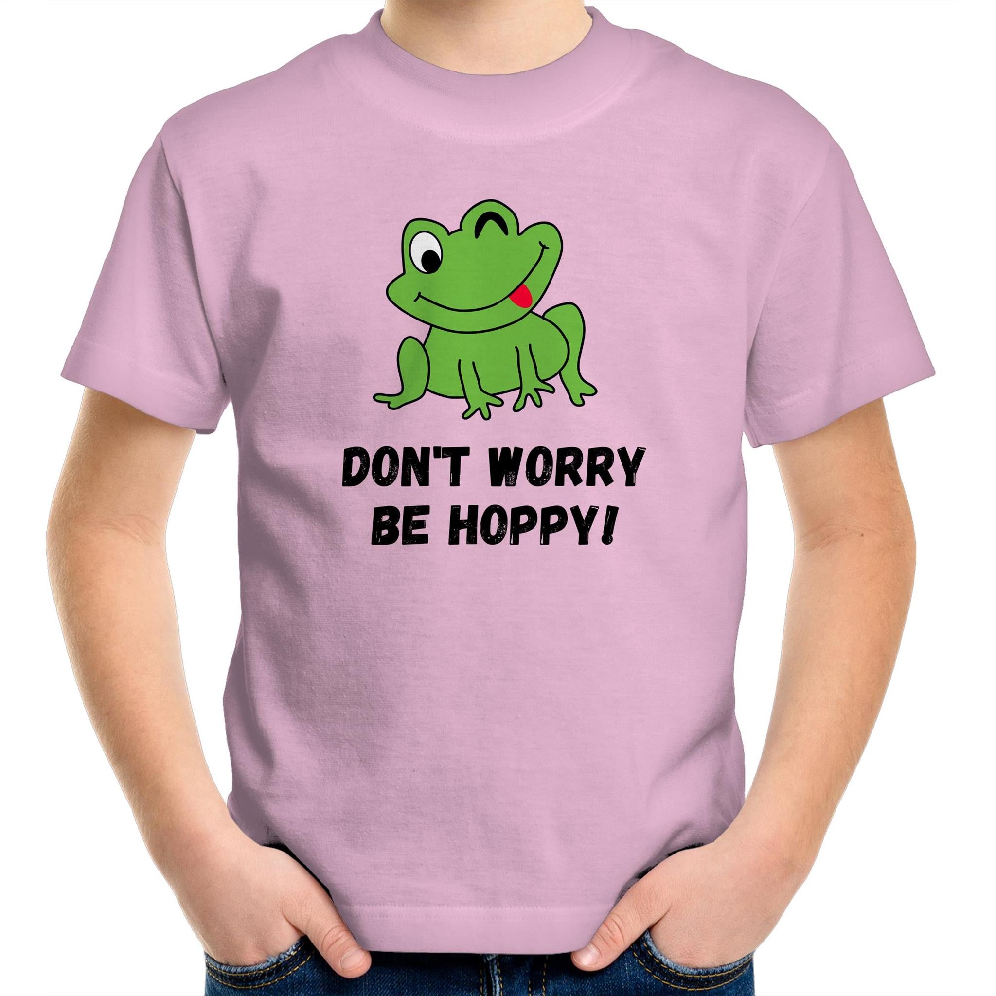 Don't Worry Be Hoppy, Frog - Kids Youth T-Shirt Pink Kids Youth T-shirt animal Printed In Australia
