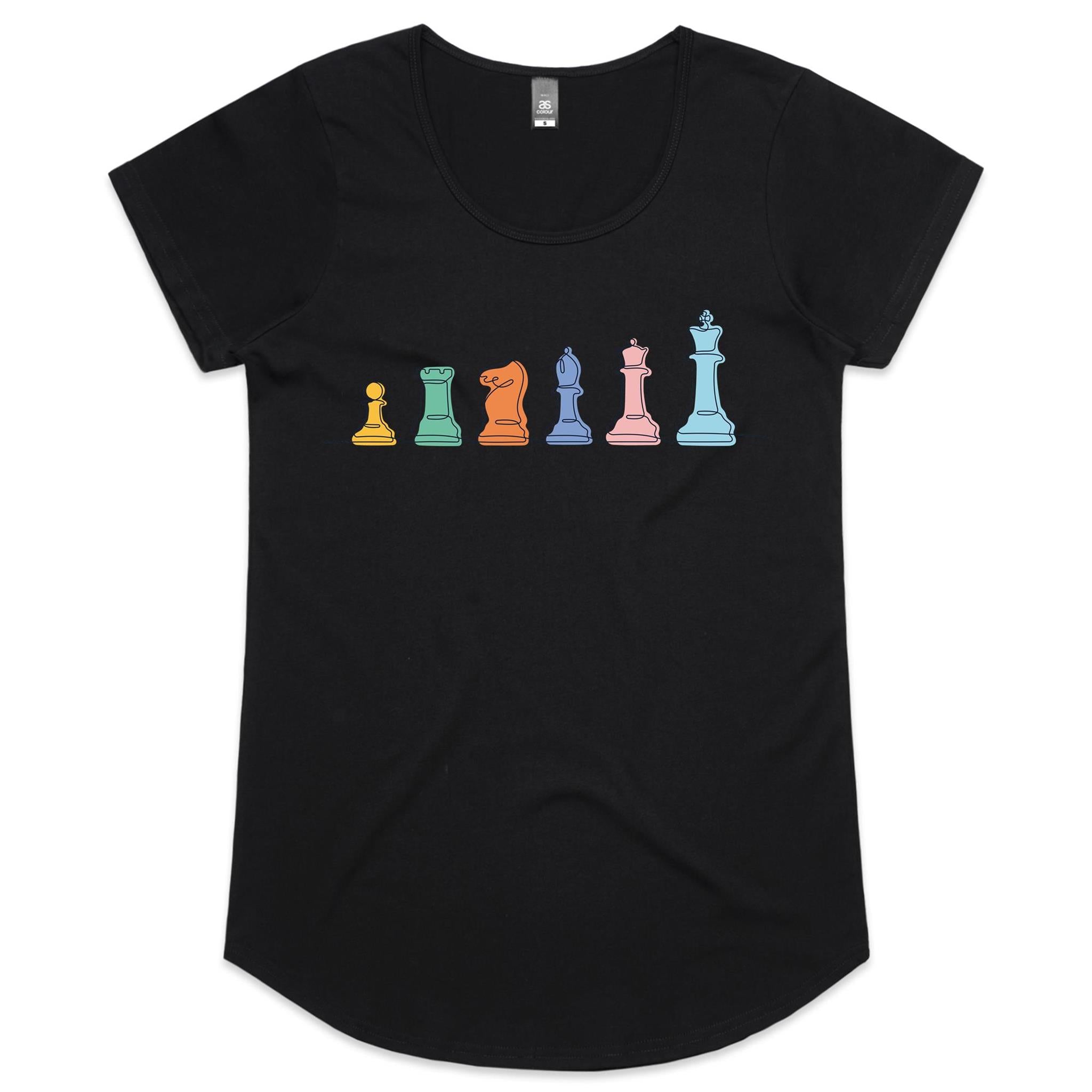 Chess - Womens Scoop Neck T-Shirt Black Womens Scoop Neck T-shirt Chess Games Printed In Australia