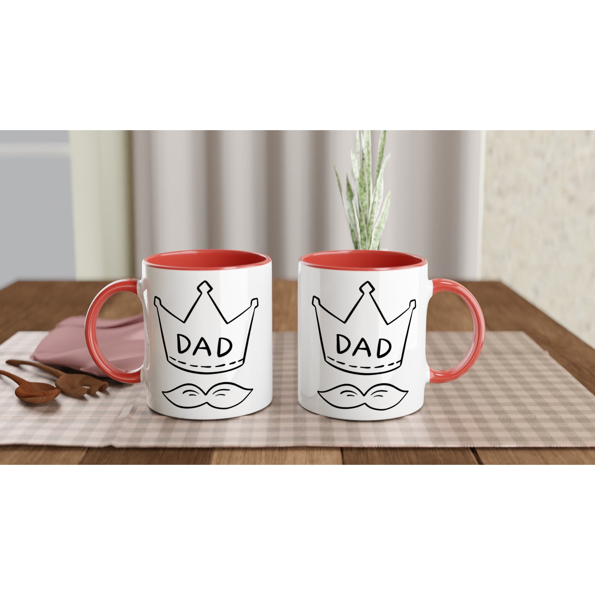 Dad Crown And Moustache - White 11oz Ceramic Mug with Colour Inside Colour 11oz Mug Dad Globally Fulfilled