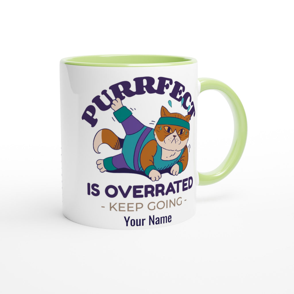 Personalised - Purrfect Is Overrated - White 11oz Ceramic Mug with Colour Inside Personalised 11oz Mug Customise Fitness Globally Fulfilled Name Personalise