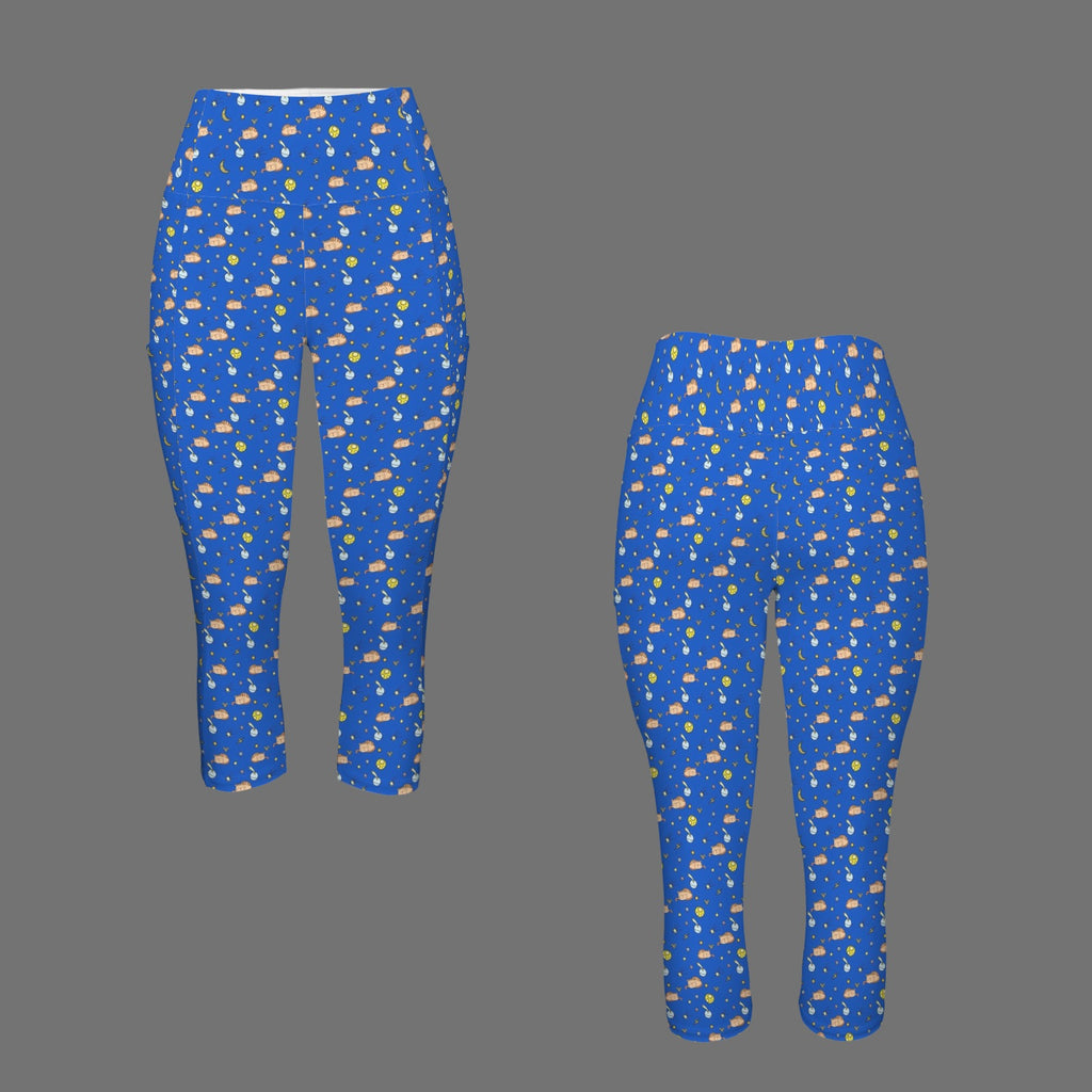 Cats In Space Women's High Waist Pocket Capri Yoga Leggings Women's High Waist Capri Yoga Leggings animal Printed Offshore Space