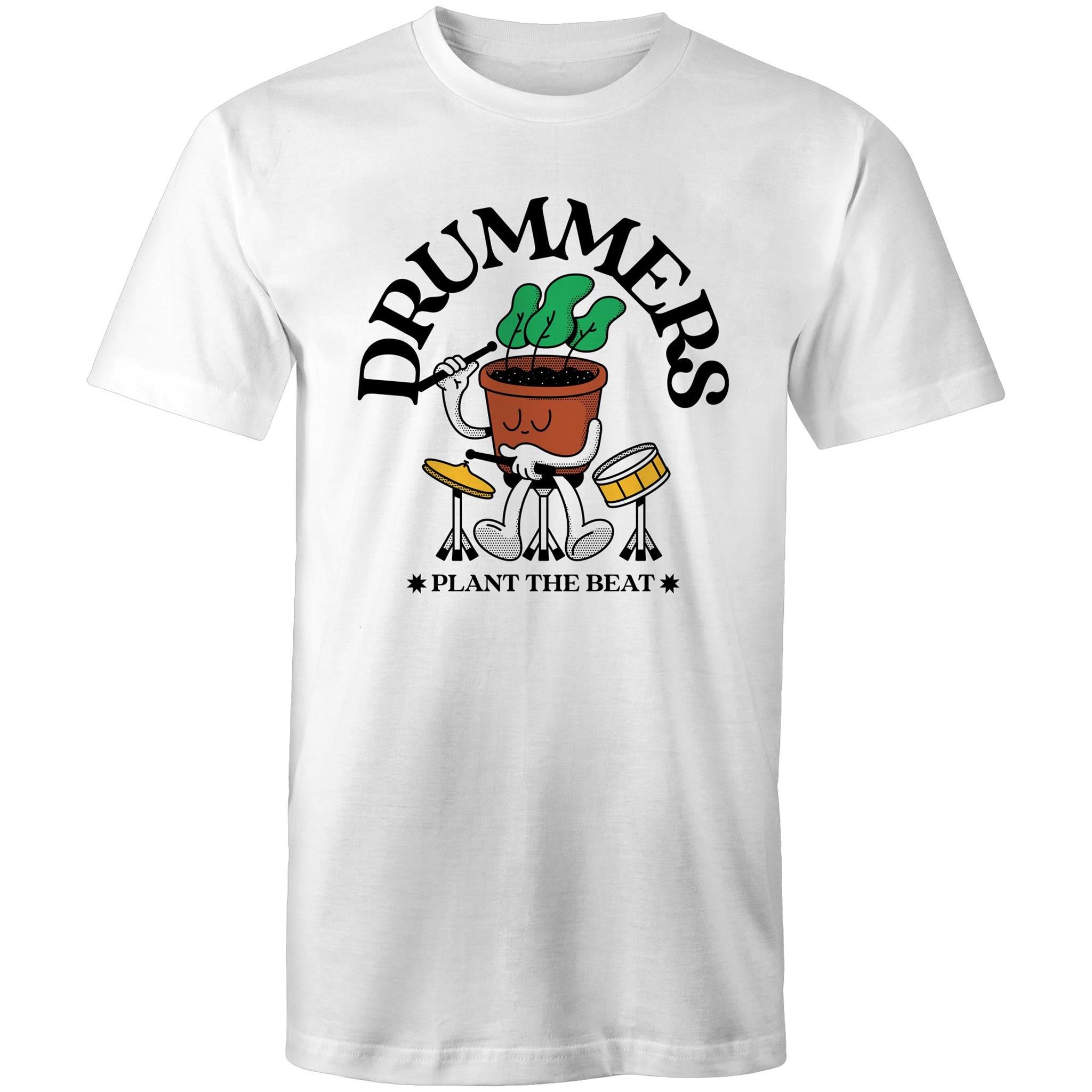 Drummers Plant The Beat - Mens T-Shirt White Mens T-shirt Music Printed In Australia