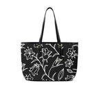 Black And White Floral - Leather Tote Bag-Large