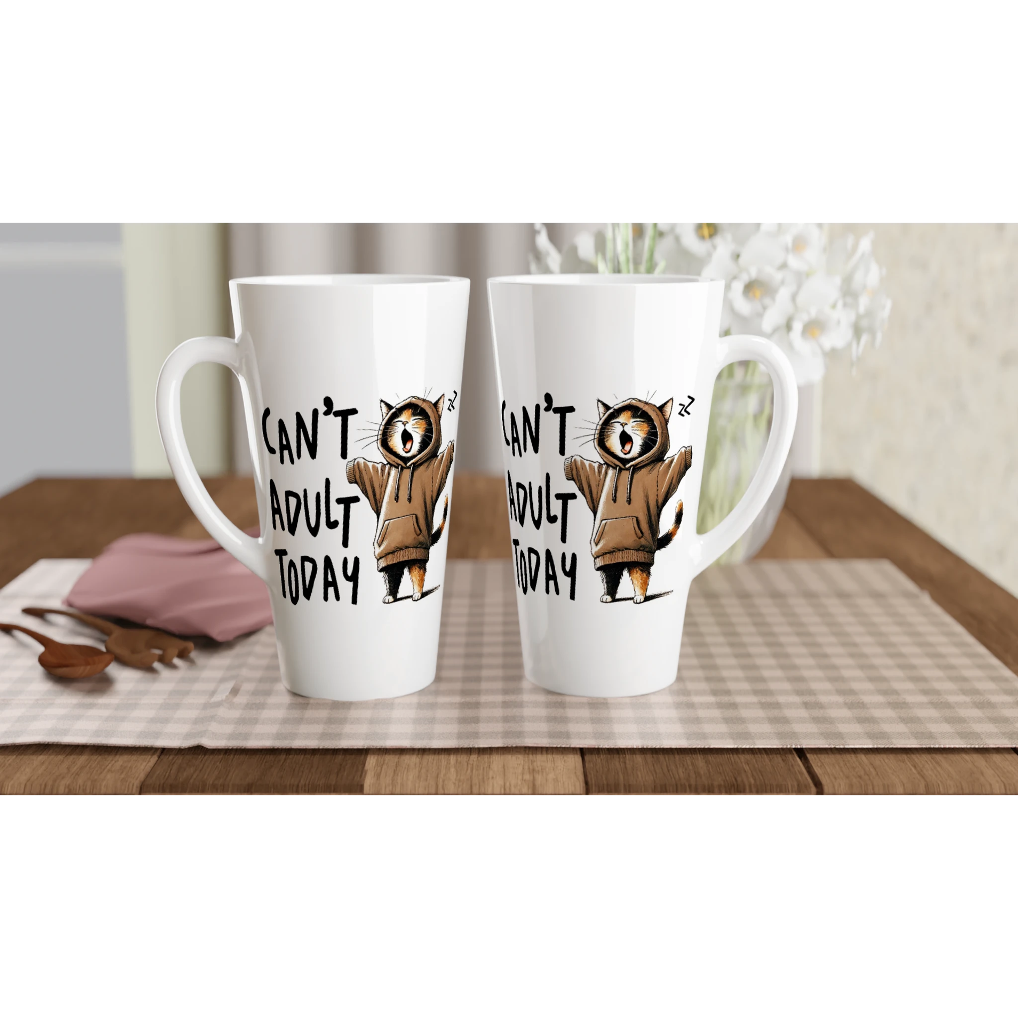 White Latte 17oz Ceramic MugPersonalise - Can't Adult Today - Personalised Latte Mug animal Globally Fulfilled