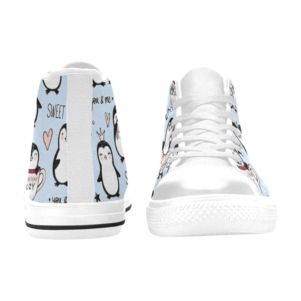 Penguin Love - Kids High Top Canvas Shoes