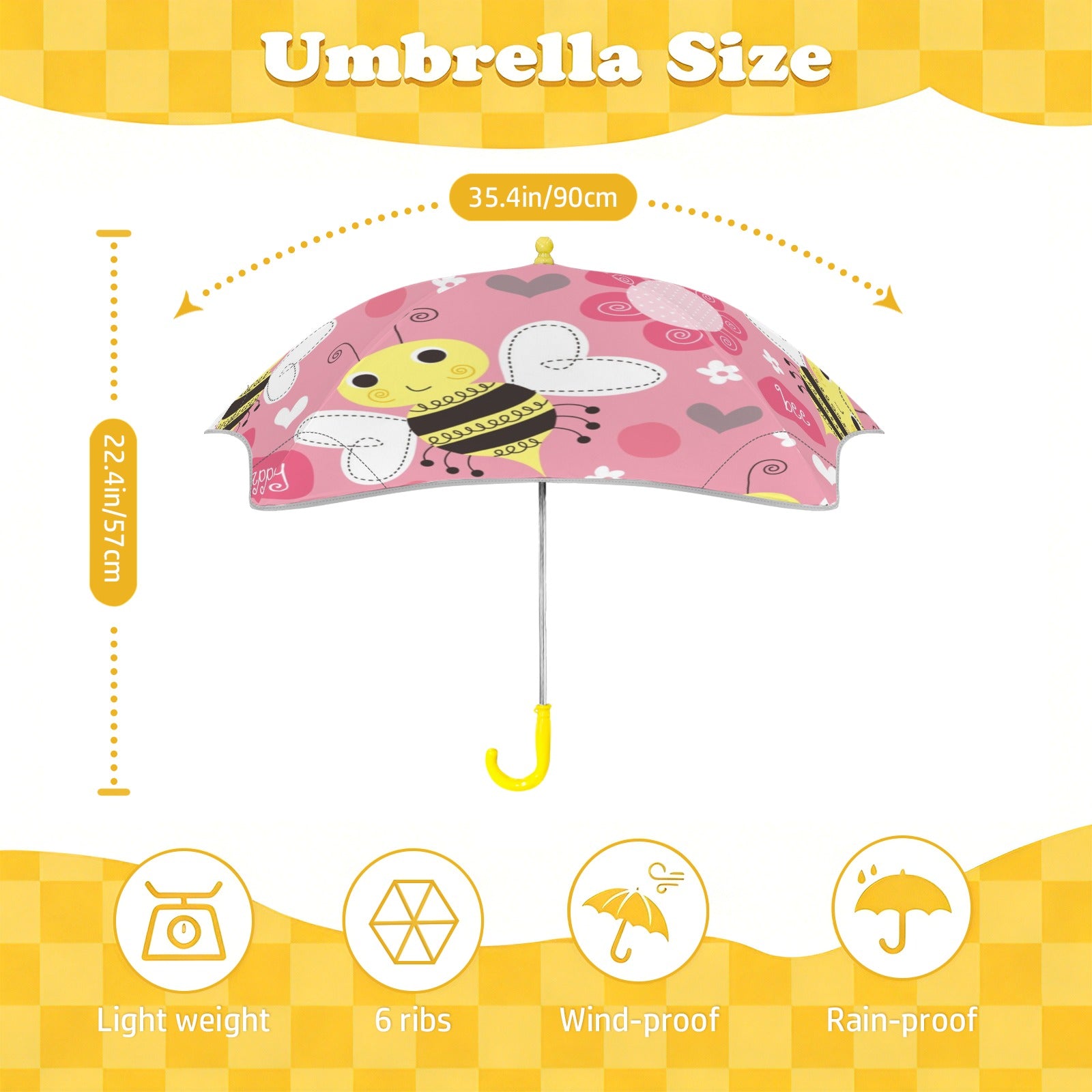 Bees On Pink Kids Safe Round Corner Umbrella Kids Safe Round Corner Umbrella animal Printed Offshore