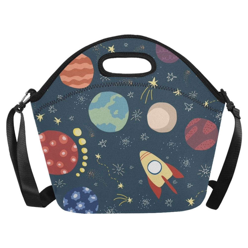 Rocket and Planets In Space - Neoprene Lunch Bag Neoprene Lunch Bag Printed Offshore