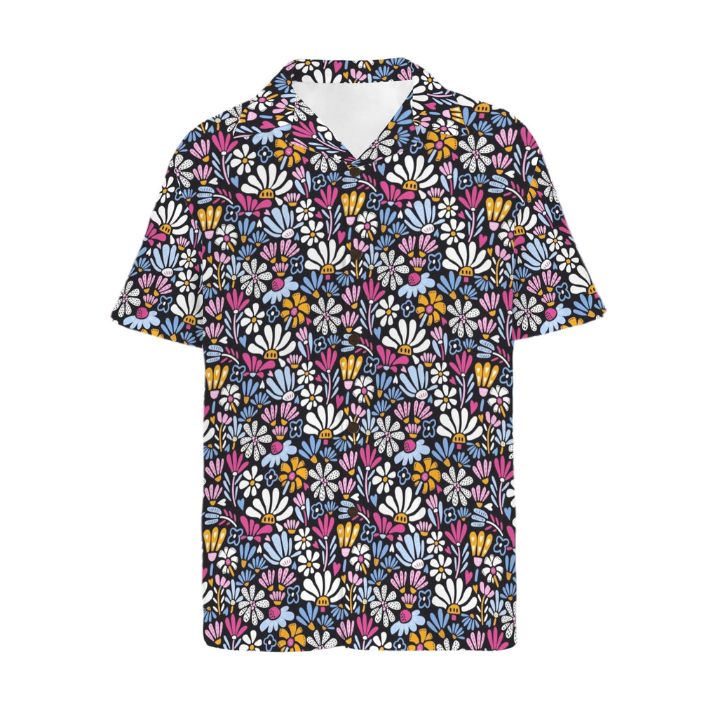 Graphic Flowers On Black Large MMen's Short Sleeve Hawaiian Shirt Men's Hawaiian Shirt (New) Plants Printed Offshore