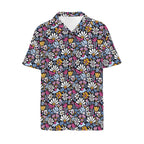 Graphic Flowers On Black Large MMen's Short Sleeve Hawaiian Shirt Men's Hawaiian Shirt (New) Plants Printed Offshore