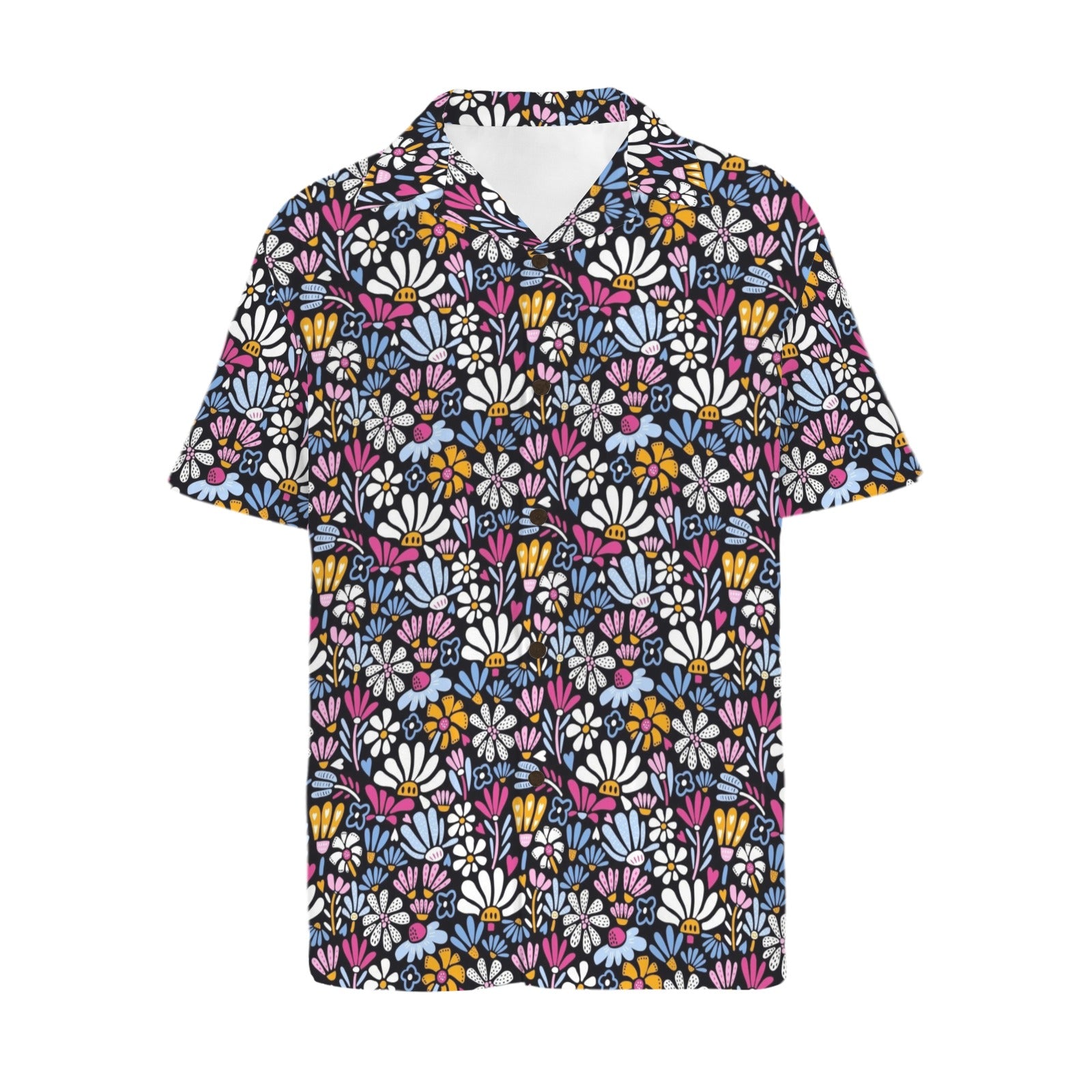Graphic Flowers On Black Large - Men's Hawaiian Shirt (Model T87)