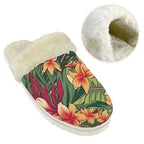 Vintage Hawaiian Floral Women's Fur Trim Thick-Sole Indoor Slippers Women's Fur Trimmed Slippers Plants Printed Offshore