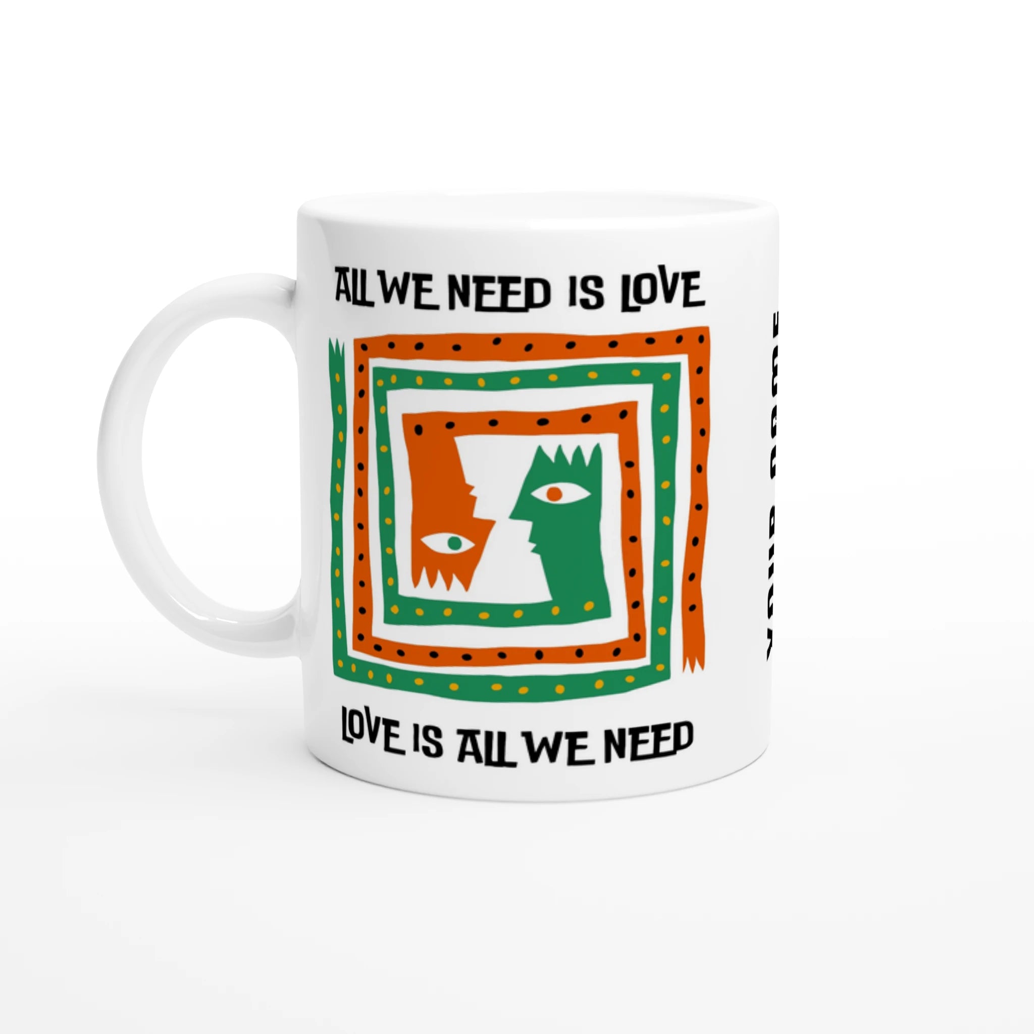 Personalised - All We Need Is Love - White 11oz Ceramic Mug with Colour Inside Ceramic White Personalised 11oz Mug customise Globally Fulfilled Music personalise