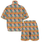 Happy Retro Flowers Women's Windbreaker Short Set Women's Windbreaker Short Set Printed Offshore Retro