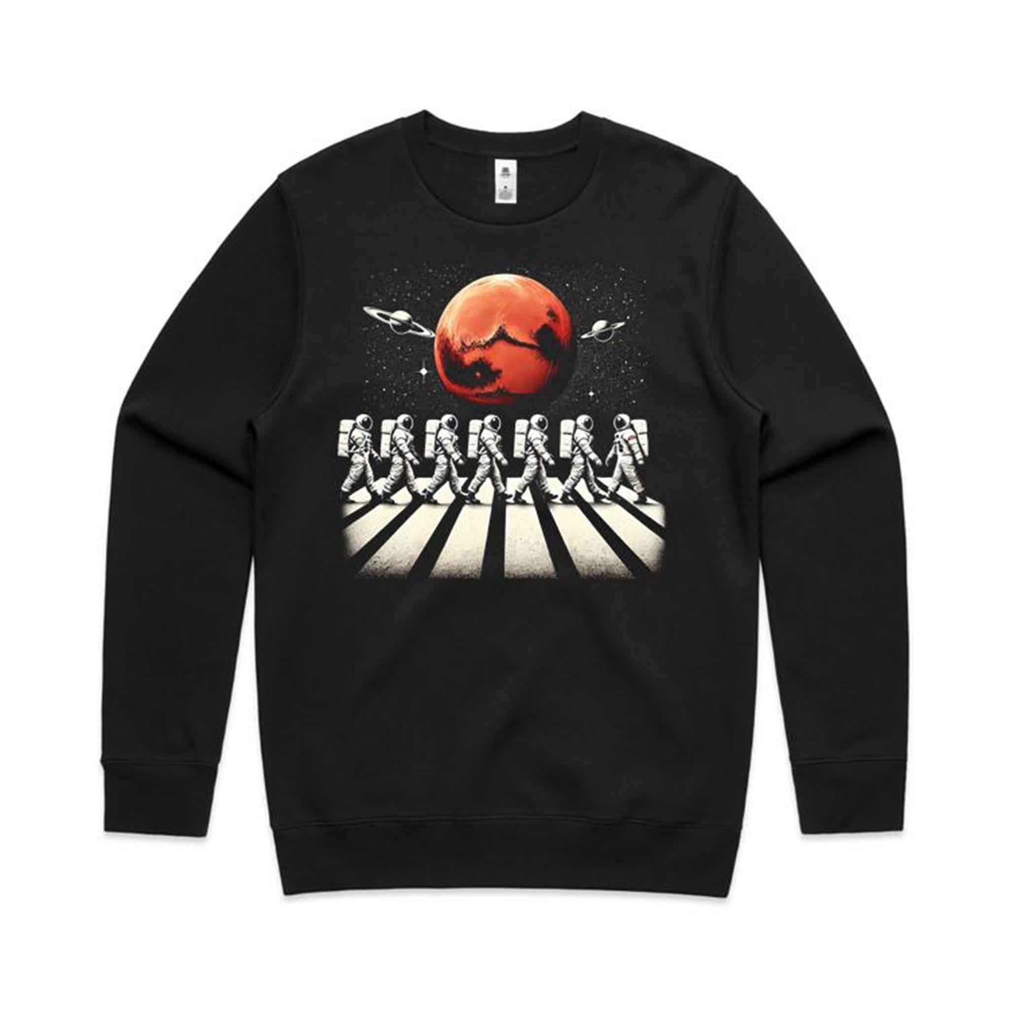 Astronaut Zebra Crossing - AS Colour Stencil Crew Sweatshirt Black Sweatshirt Printed In Australia Space