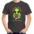 Reading Takes You To Another World, Alien - Kids Youth T-Shirt Charcoal Kids Youth T-shirt Printed In Australia Reading Sci Fi