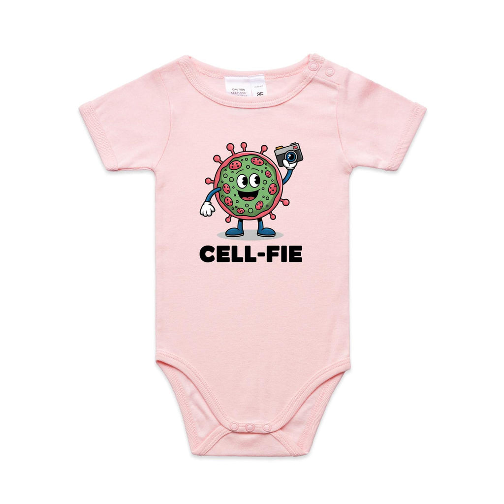 Cell-fie Cell Selfie AS Colour Baby Bodysuit Pink Baby Bodysuit Printed In Australia Science