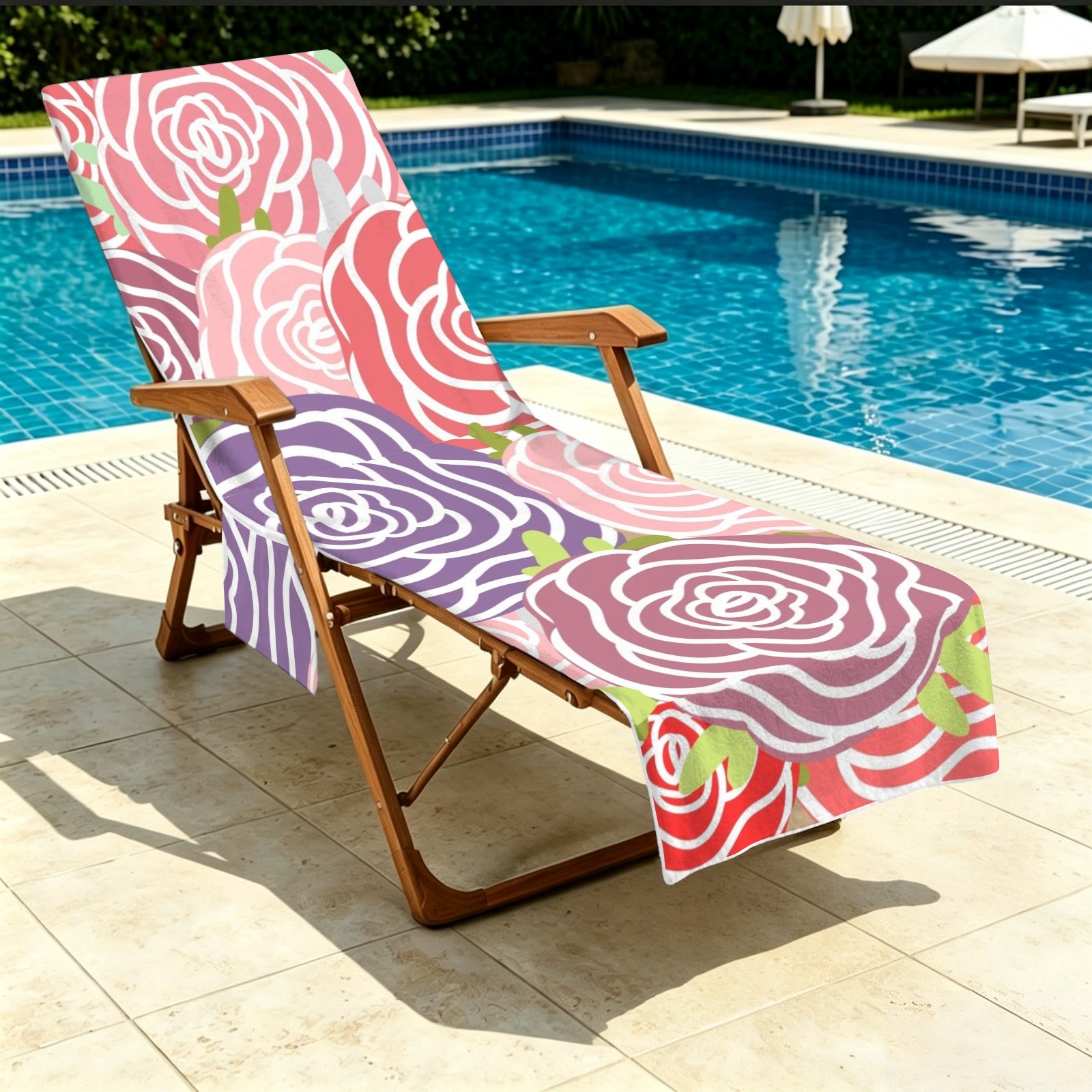Abstract Roses Beach Chair Towel Cover with Side Pockets