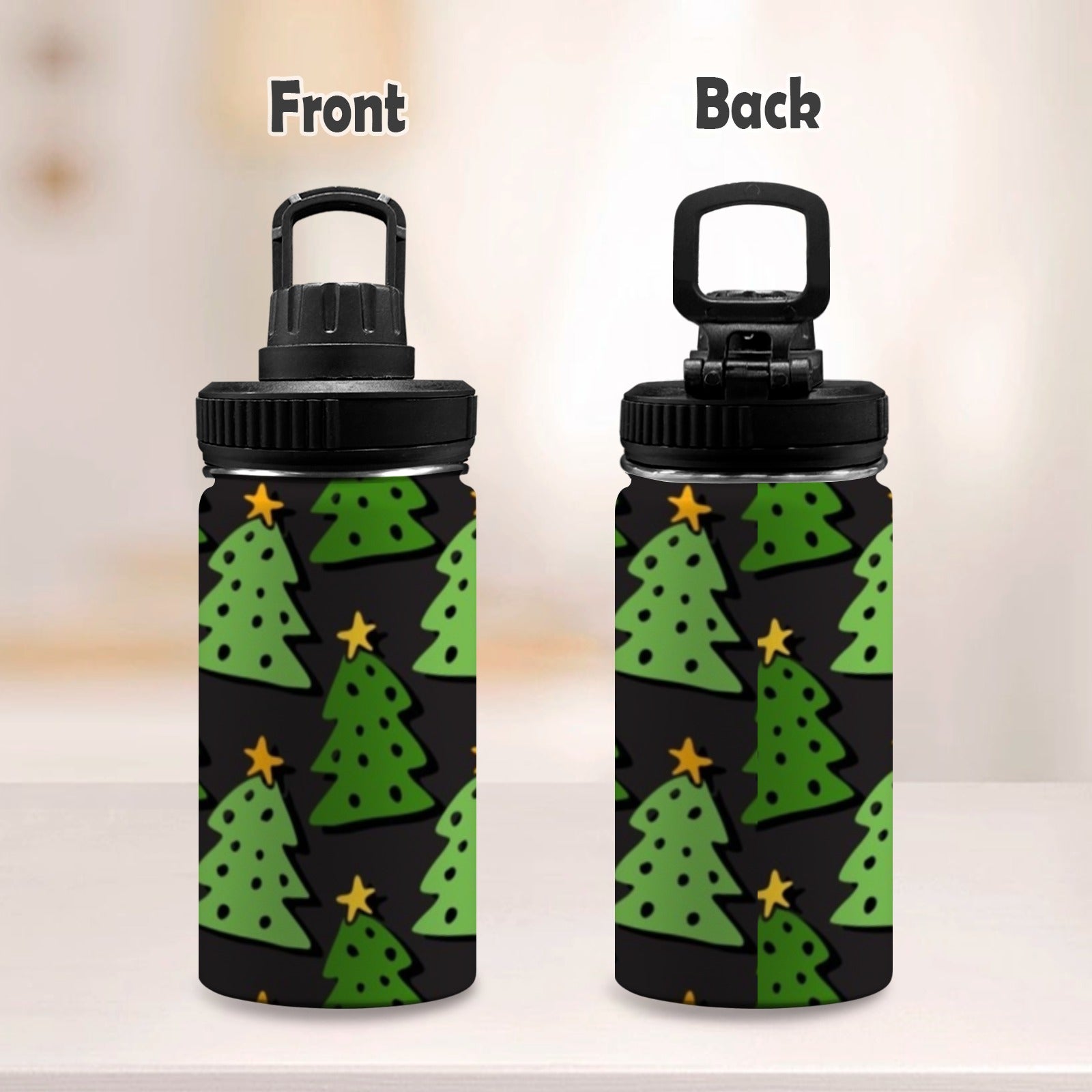 Christmas Trees - Kids Water Bottle with Chug Lid (12 oz) Kids Water Bottle with Chug Lid Christmas Printed Offshore