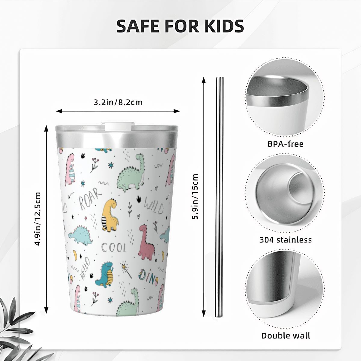 Quirky Dinosaurs Small Stainless Steel Travel Mug Cup 12oz/350ml