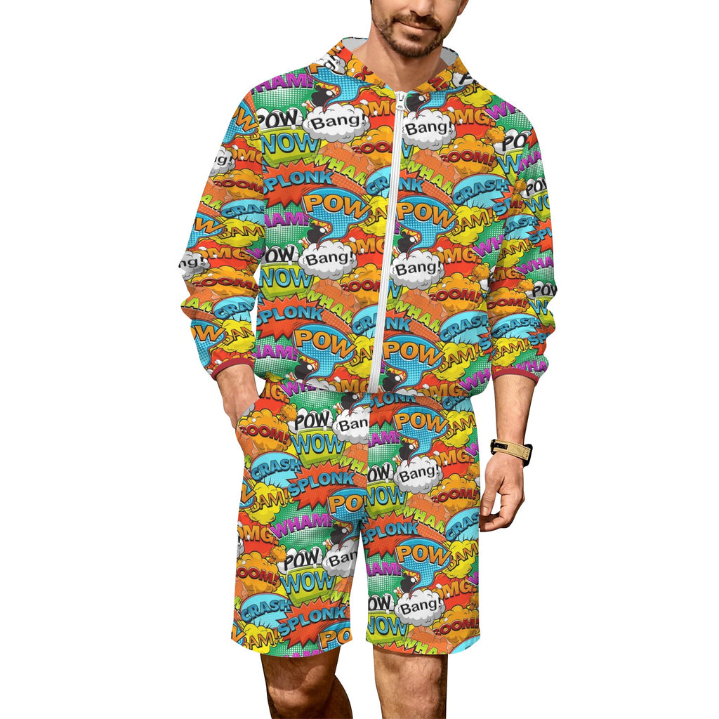 Comic Book 2 Men's Lightweight Sun Hoodie & Shorts Set 4XL Men's Lightweight Sun Hoodie & Shorts comic Printed Offshore