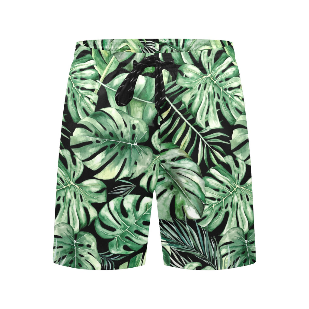 Jungle Leaves Men's Mid-Length Beach Shorts Men's Mid-Length Beach Shorts Plants Printed Offshore