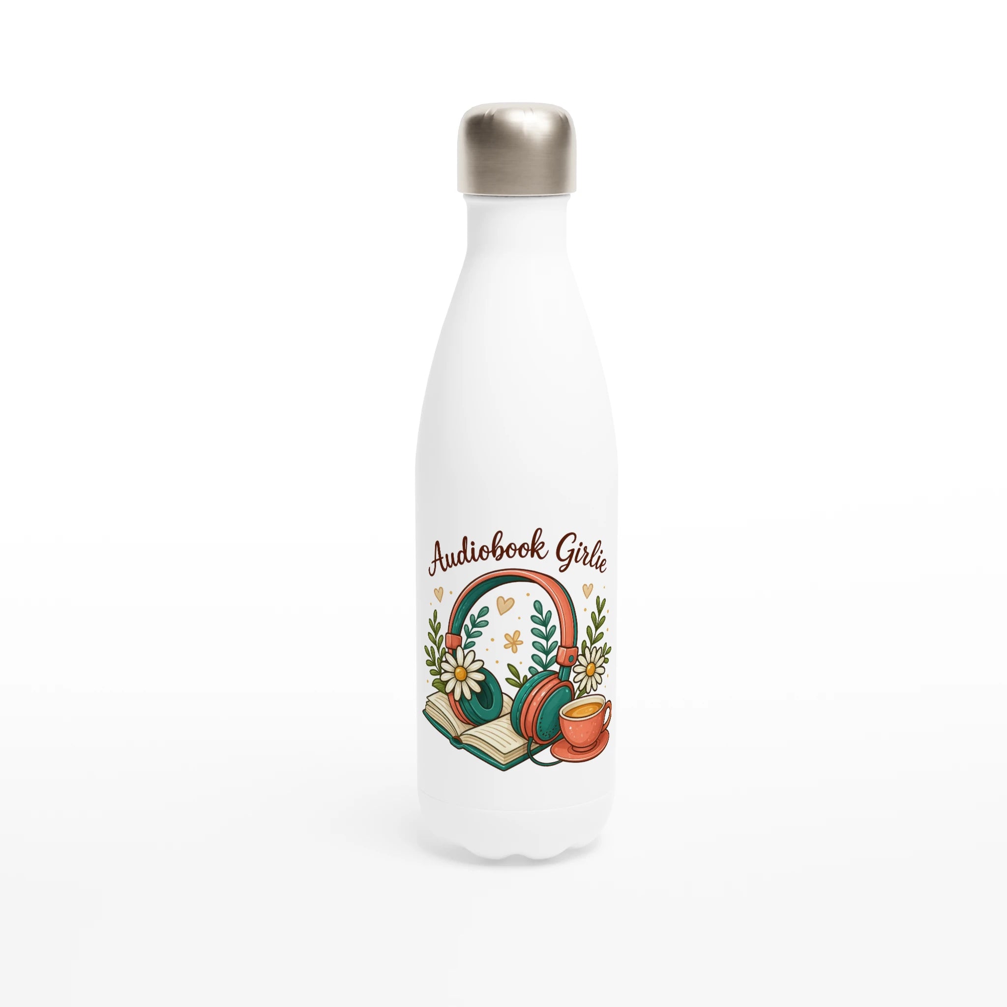 Audiobook Girlie - White 17oz Stainless Steel Water Bottle Default Title White Water Bottle Globally Fulfilled Reading