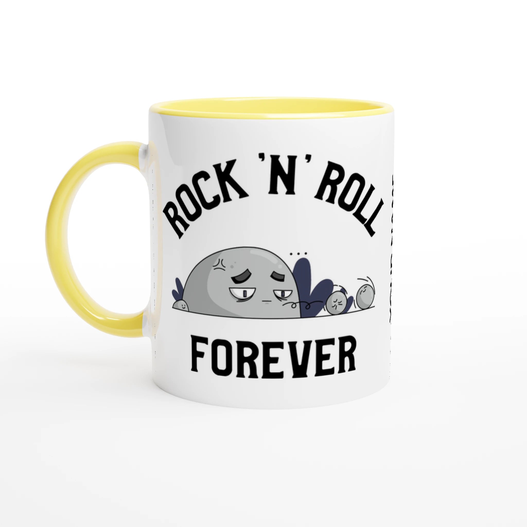Personalise - Rock 'N' Roll Forever - White 11oz Ceramic Mug Ceramic Yellow Personalised Mug customise Globally Fulfilled Music personalise