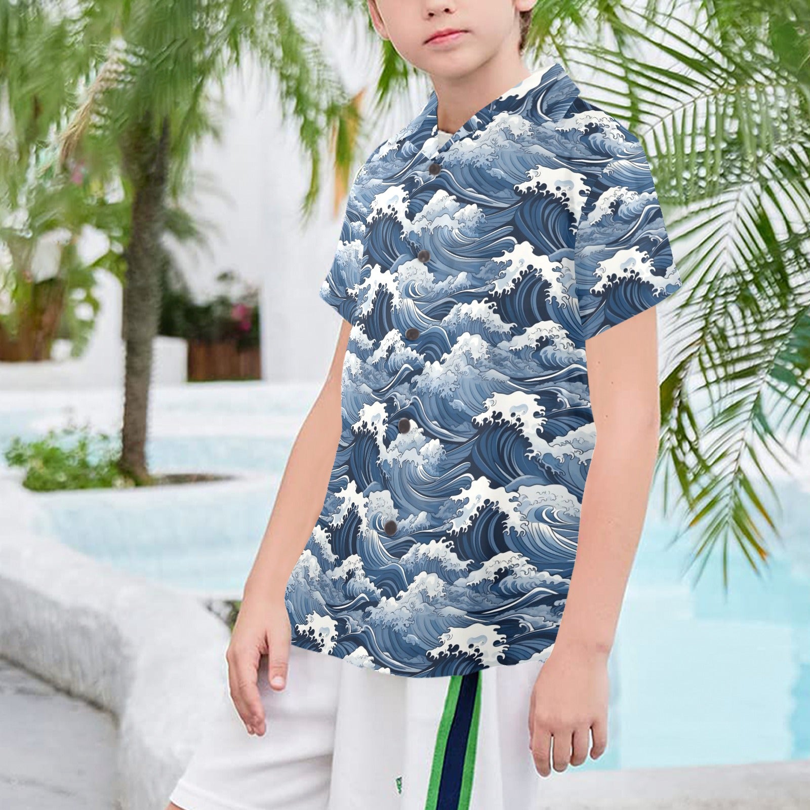 Japanese Waves Senior Kids Hawaiian Shirt