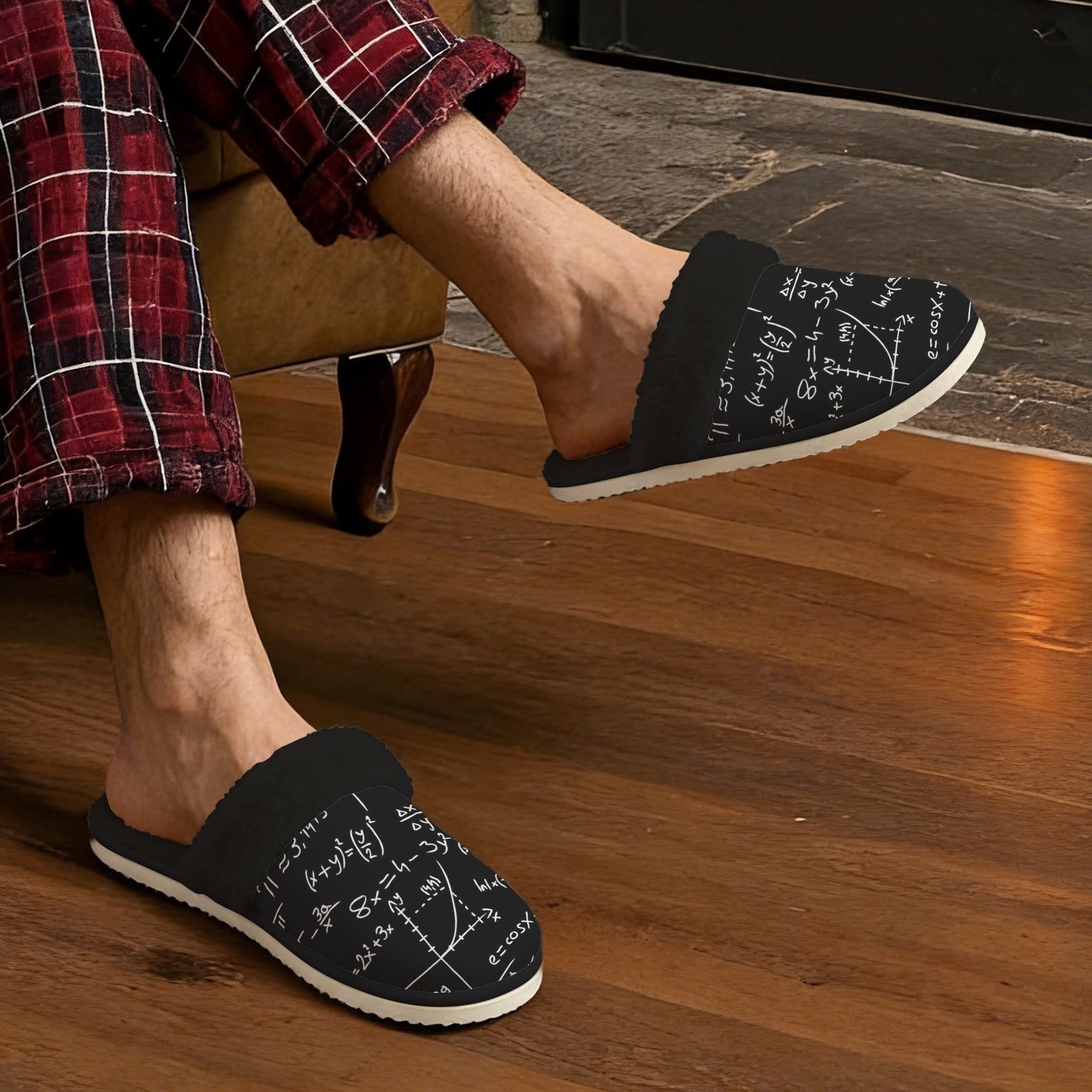 Equations Men's Fur Trim Thick-Sole Indoor Slippers Men's Fur Trimmed Slippers Maths Printed Offshore