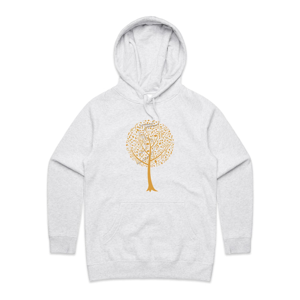 Music Tree - Womens Hoodie White Marle Womens Hoodie Music Printed In Australia