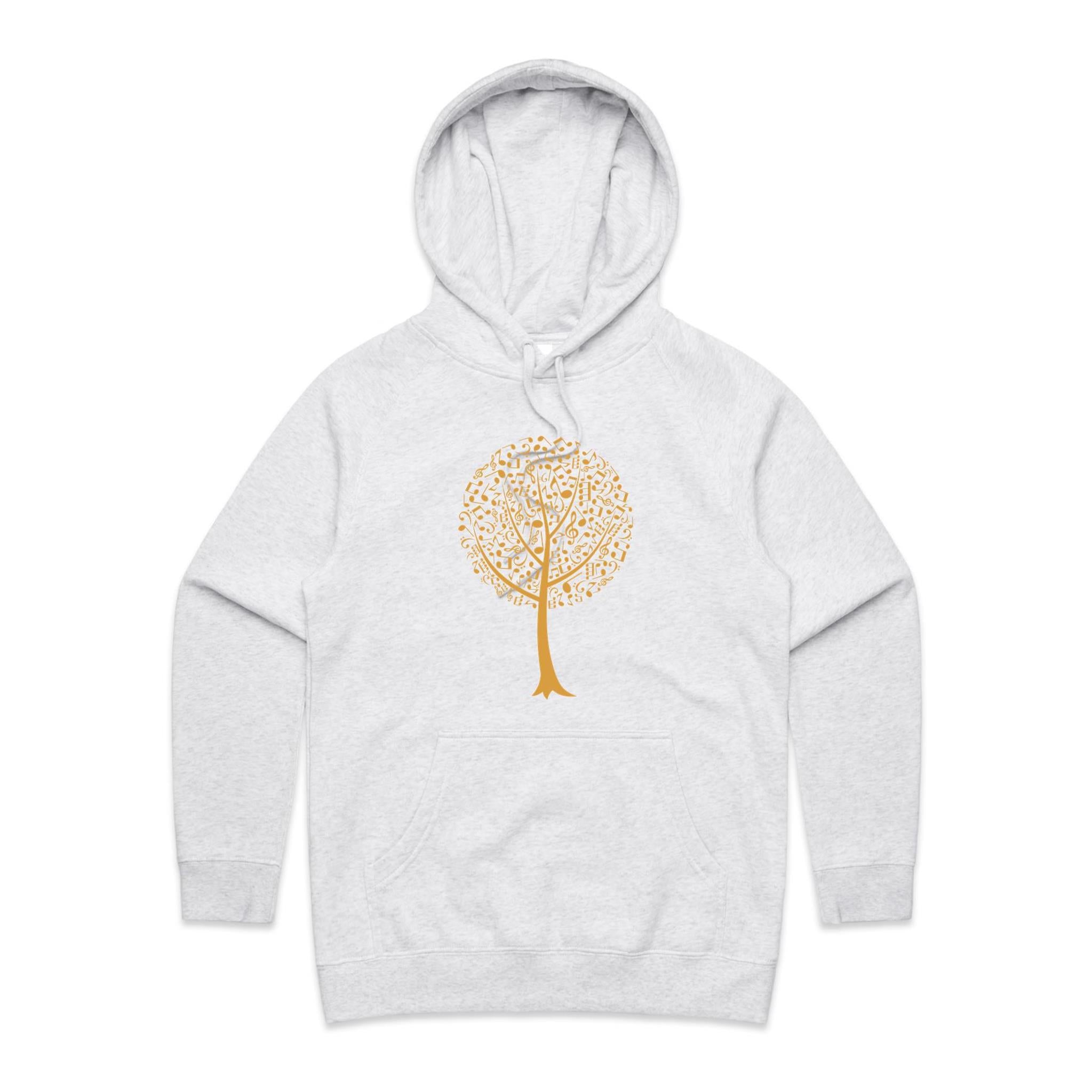 Music Tree - Womens Hoodie White Marle Womens Hoodie Music Printed In Australia